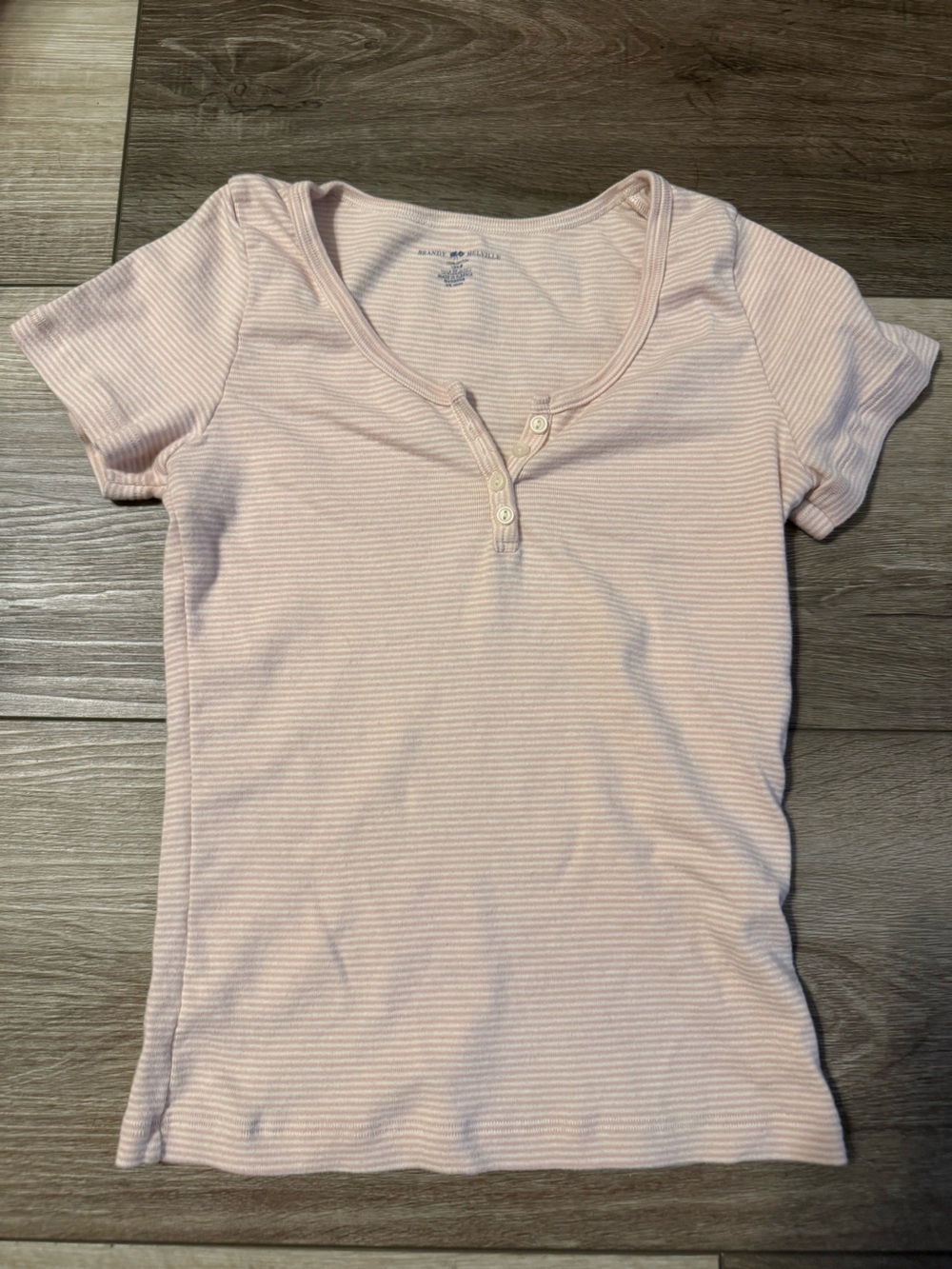 Brandy Melville Pale Pink Ribbed Henley Short Sleeve Baby tee
